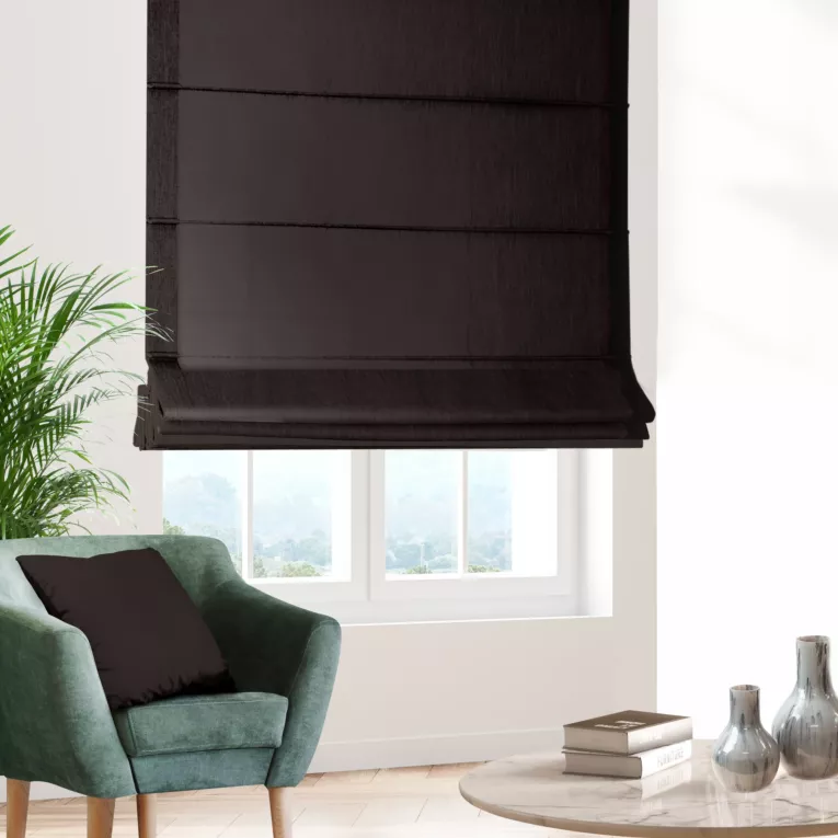 Roleta rzymska ciemnobrązowa z jednokolorowej gładkiej tkaniny