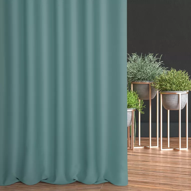 Zasłona szyta na taśmie 5 cm turkusowa z gładkiej tkaniny typu dimout