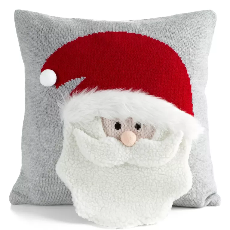 Poszewka na poduszkę 45x45 cm świąteczna z mikołajem srebrno, biała