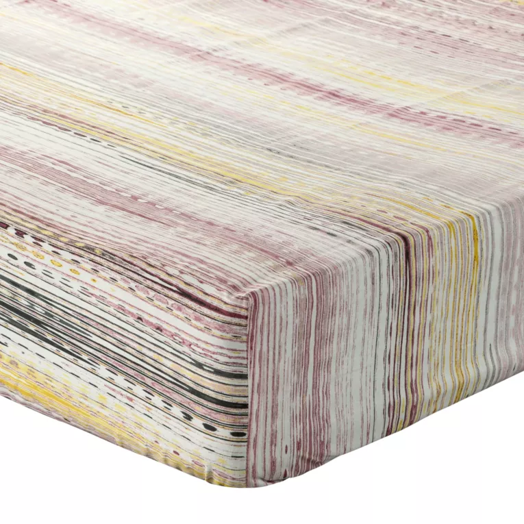 Prześcieradło z gumką 140x200 cm z bawełny kolor fioletowy,biały z wzorem geometrycznym 105 g/m2 PRINT