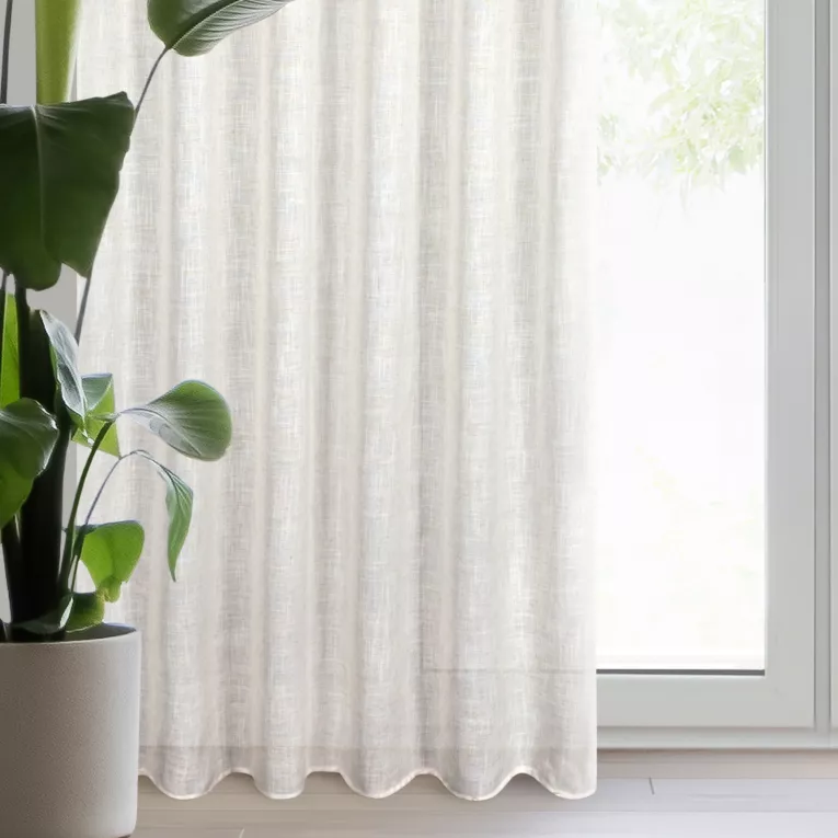 Zasłona naturalna w stylu boho z dodatkiem lnu i efektem deszczyku 140x270 cm taśma - KARLI