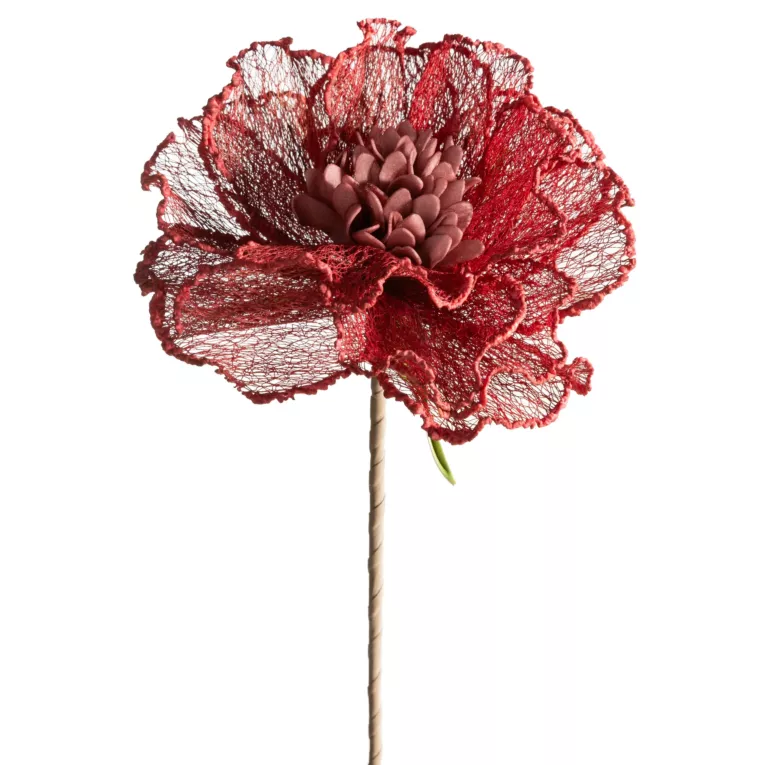 Kwiat sztuczny czerwony z siateczki 85 cm