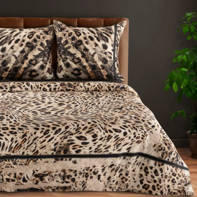 Pościel 140x200 cm z makosatyny bawełnianej kolor brązowy, czarny z motywem zwierzęcym EVA 23 Eva Minge