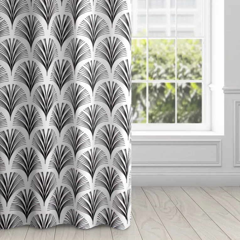 Zasłona biało, czarna z oryginalnym wzorem 140x250 cm przelotka - KARIN