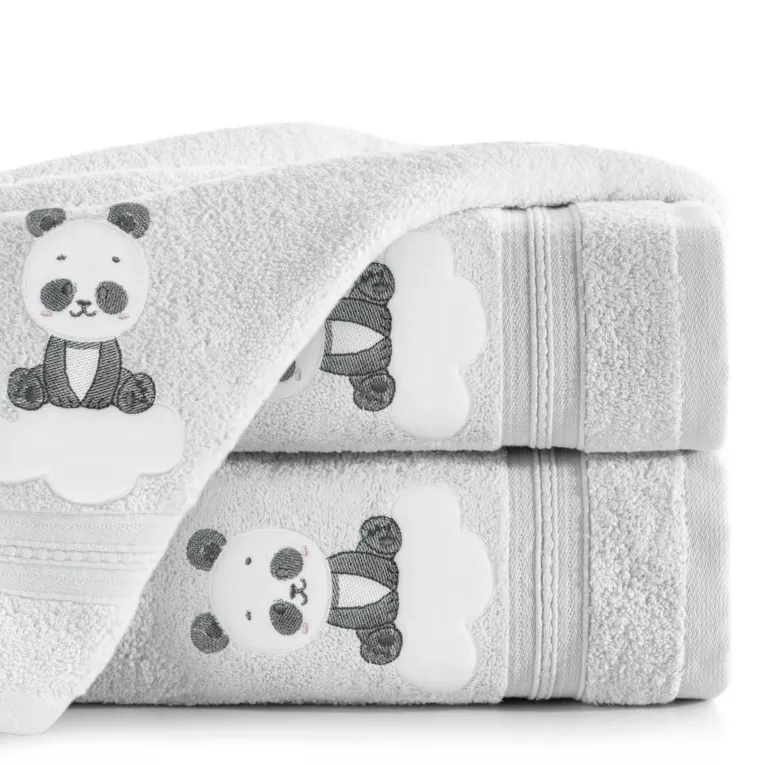 Ręcznik kąpielowy dziecięcy 50x90 cm bawełniany kolor srebrny z haftem pandy 450 g/m2 BABY 63