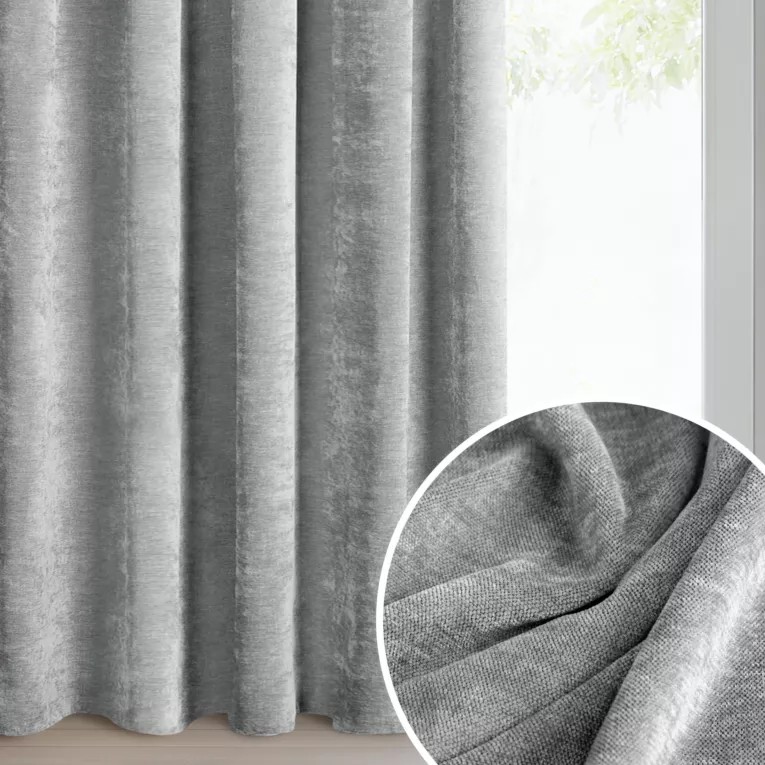 Zasłona szara o szenilowej strukturze 140x250 cm przelotka - NESKA