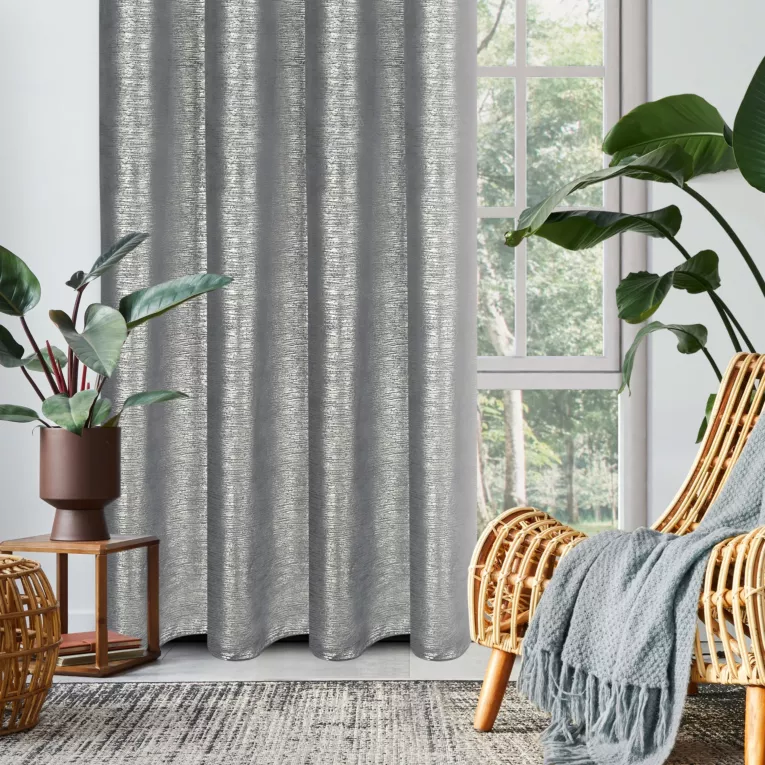 Zasłona welwetowa grafitowa z prążkowanym złotym wzorem 140x250 cm przelotka - AMABEL