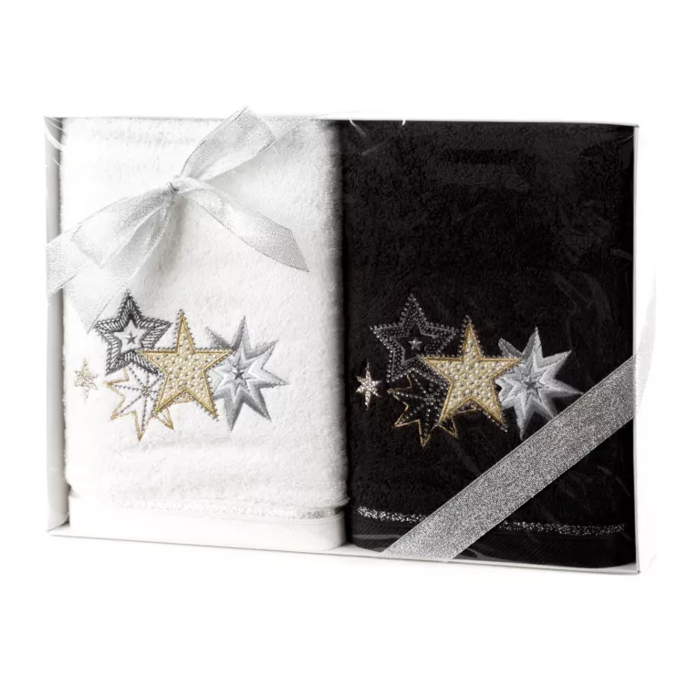 Zestaw ręczników światecznych bawełnianych 2 szt 50x90 cm kolor biały,czarny 420 g/m2 JOY 08