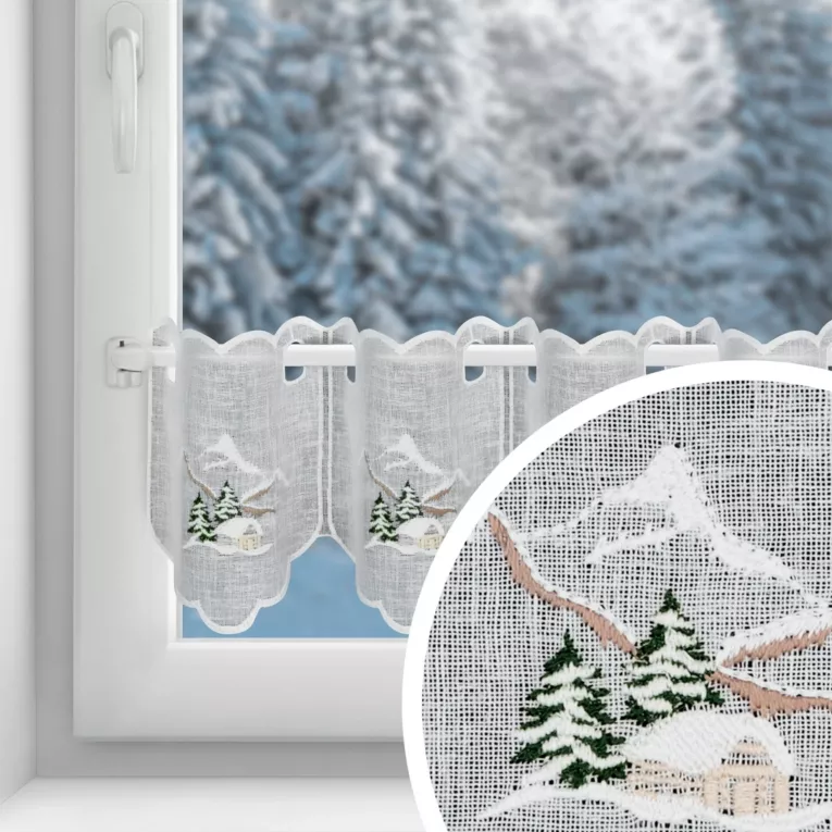 Tkanina firanowa zazdrostka z etaminy zdobiona świątecznym haftem
