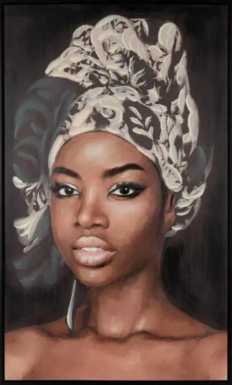 Obraz BELLE 4 portret kobiety ręcznie malowany na płótnie w złotej ramce