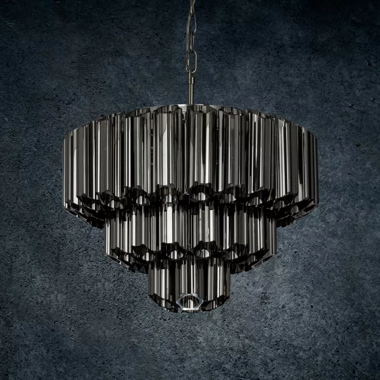 Lampa wisząc do pokoju grafitowa DANA ze szklanymi zawieszkami z dymionego szkła, możliwość regulacji wysokości