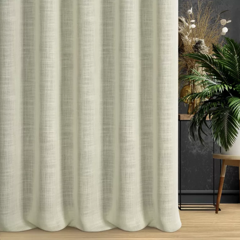 Zasłona szyta na przelotkach kremowa z tkaniny w stylu eko