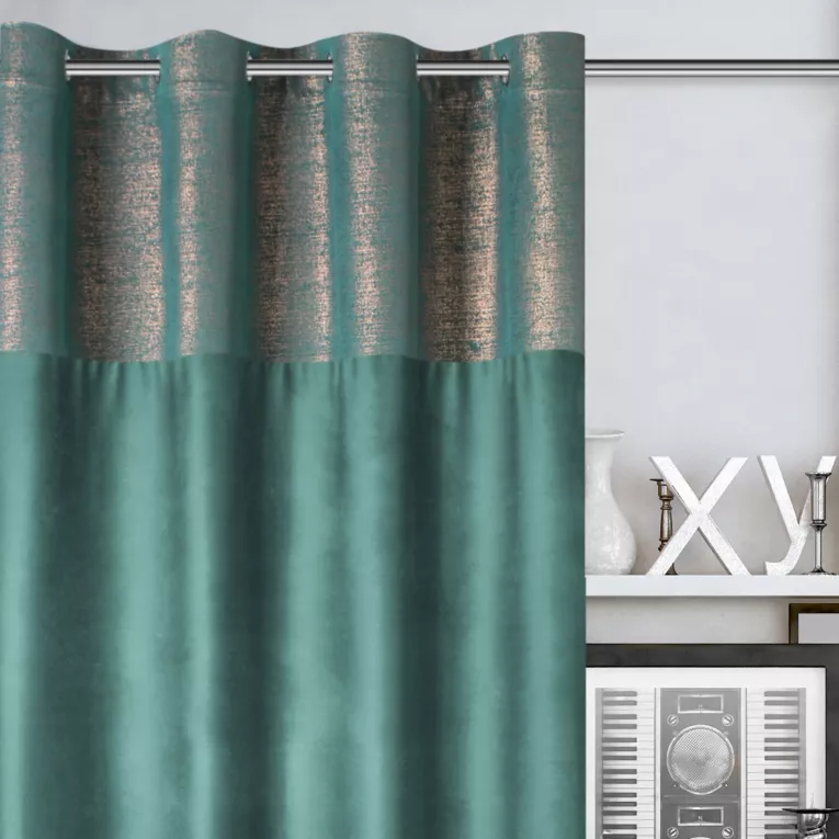 Zasłona welwetowa ciemnoturkusowa z dekoracyjnym pasem 140x250 cm przelotka - PERI
