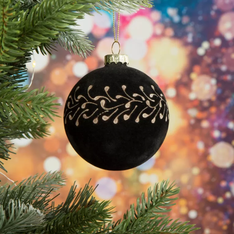 Bombka szklana welwetowa zdobiona złotym wzorem