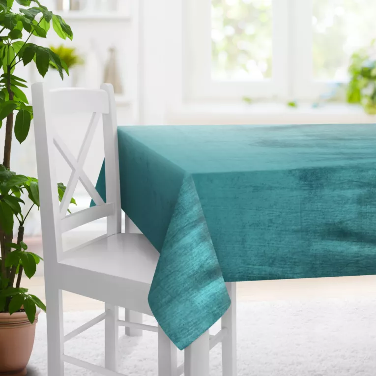 Obrus szyty SAFARI turkusowy z miękkiej welwetowej tkaniny z połyskiem