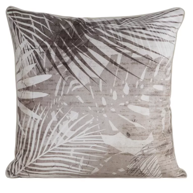 Poszewka na poduszkę dwustronna 60x60 cm welwetowa, kremowo beżowa z motywem roślinnym z wypustką na brzegach SALMA Eurofirany Premium