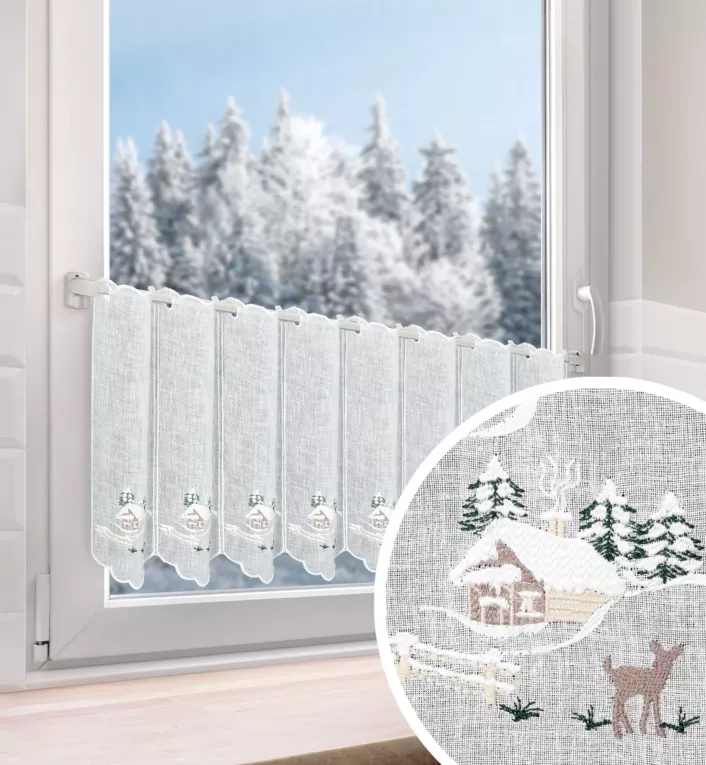 Tkanina firanowa zazdrostka etamina ze świątecznym haftem