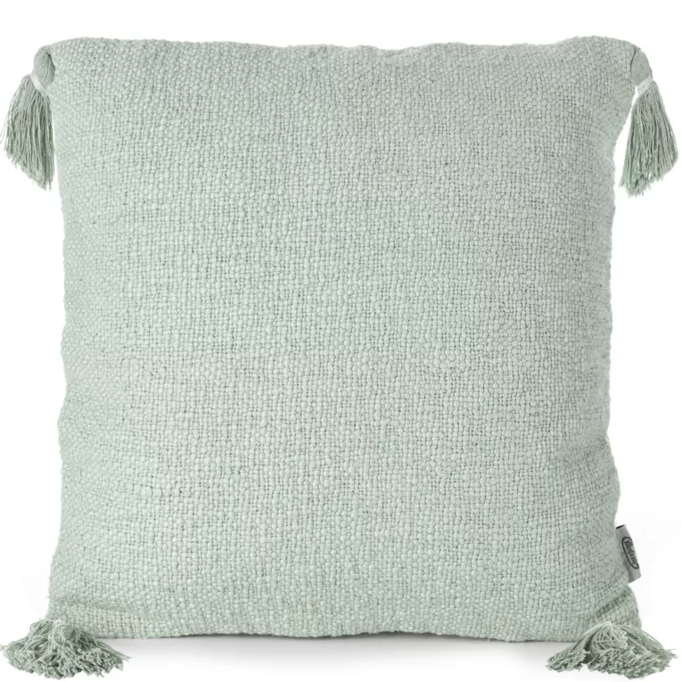 Poszewka KIMI w stylu boho z bawełnianej tkaniny o strukturalnym splocie z chwostami na rogach