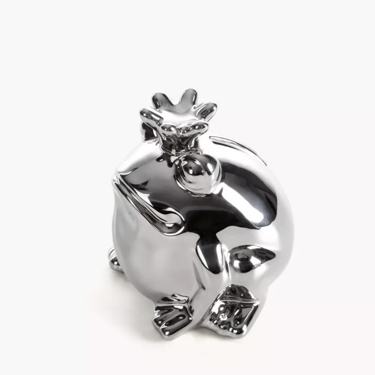 Figurka dekoracyjna żaba srebrna o wysokim połysku 10x9x10 cm FABIO