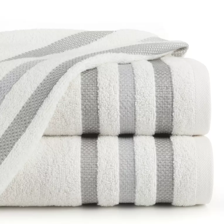 Ręcznik kąpielowy 50x90 cm bawełniany kolor kremowy z bordiurą w pasy 500 g/m2 GRACJA