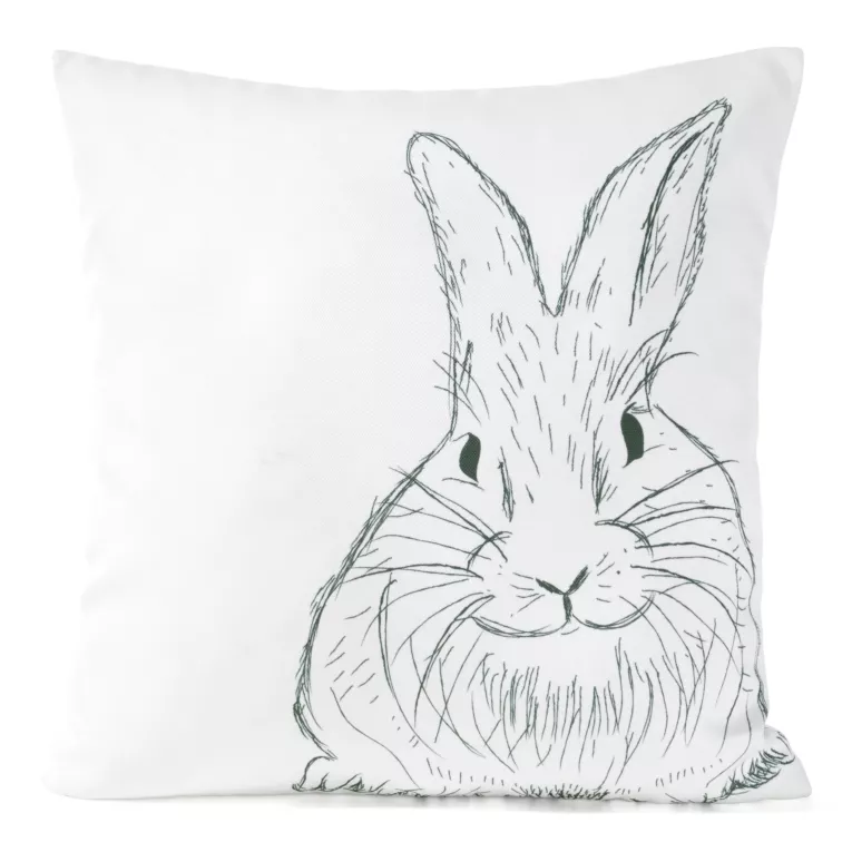 Wielkanocna poszewka na poduszkę 45x45 cm z motywem zajączka biało, czarna WIOSNA 139