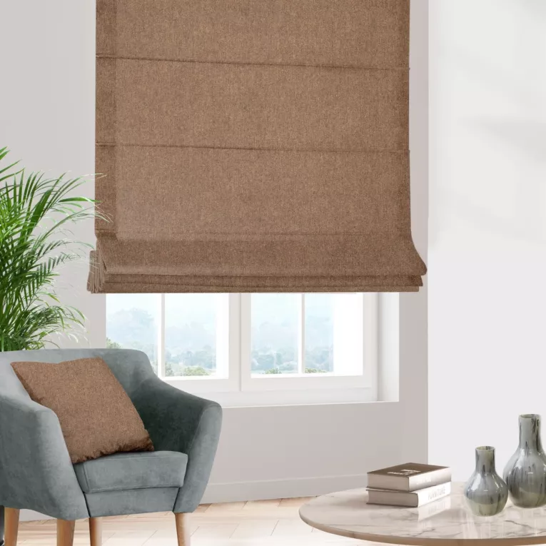 Roleta rzymska miedziana z eleganckiej błyszczącej tkaniny