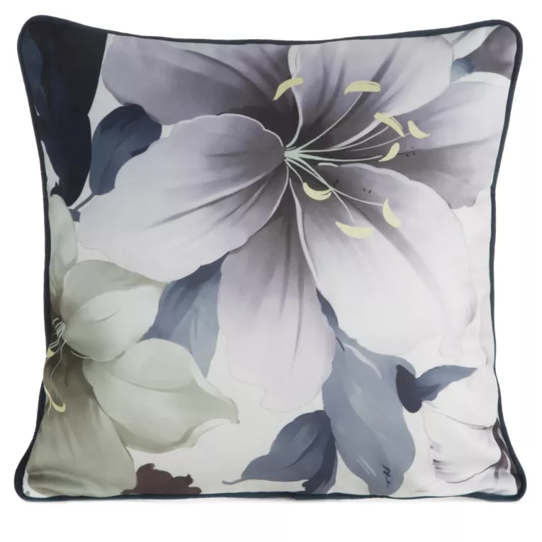 Poszewka na poduszkę dwustronna 45x45 cm welwetowa, biało fioletowa z motywem roślinnym z wypustką na brzegach SOFIA Eurofirany Premium
