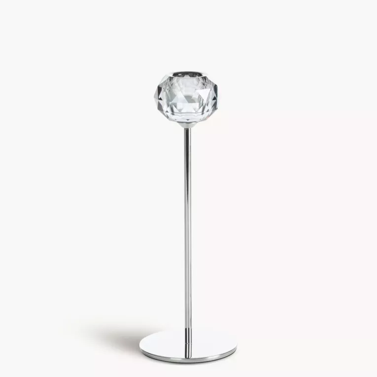 Świecznik dekoracyjny srebrno, grafitowy o kryształowej okrągłej formie na smukłej nóżce rozmiar 8x23 cm LARA 2