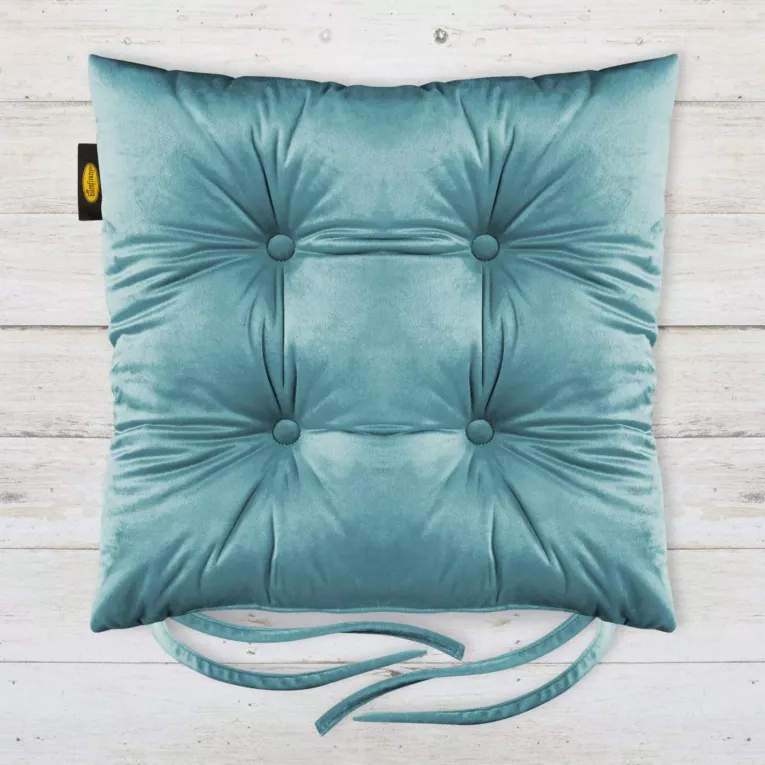 Poduszka na krzesło 40 x 40 x 8 cm dwustronna welwetowa morska z czterema pikowaniami