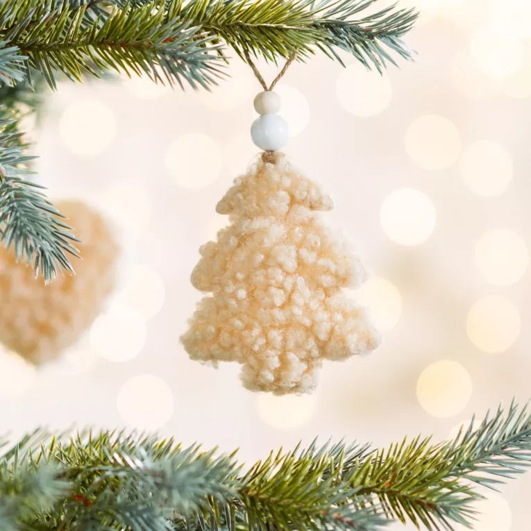 Ozdoba choinkowa CHOINKA z miękkiej tkaniny typu bukla w stylu boho