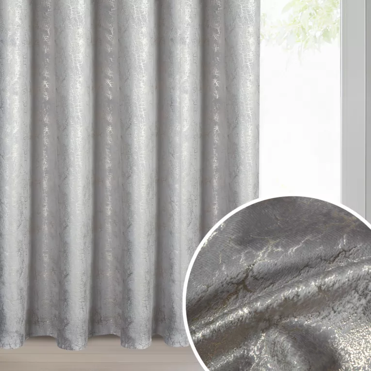 Zasłona stalowo, szampańska welwetowa z błyszczącym nadrukiem 140x250 cm taśma - INGRID