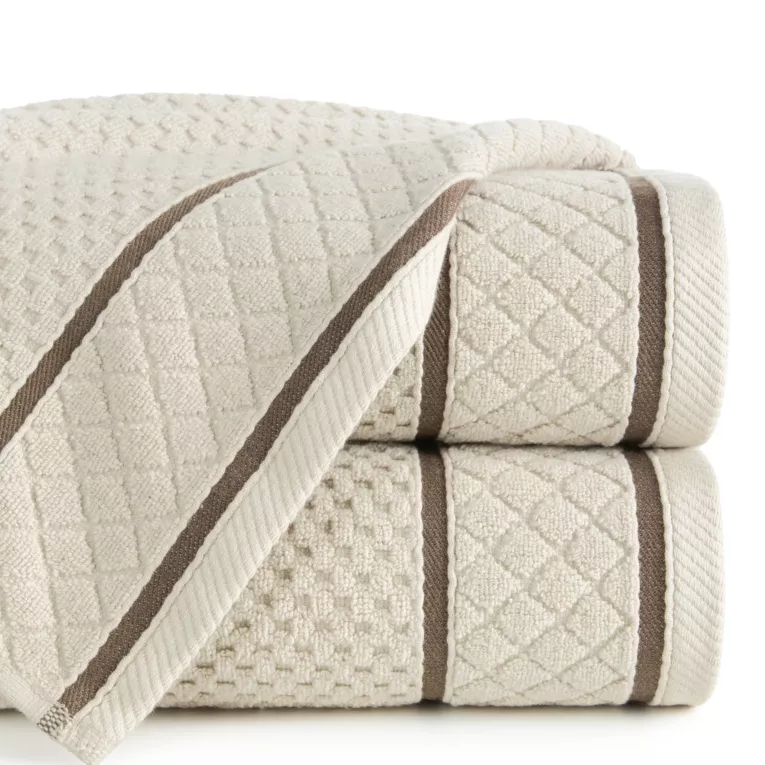 Ręcznik do rąk 30x50 cm bawełniany kolor beżowy o strukturze krateczki z ozdobną bordiurą 500 g/m2 FAVORI