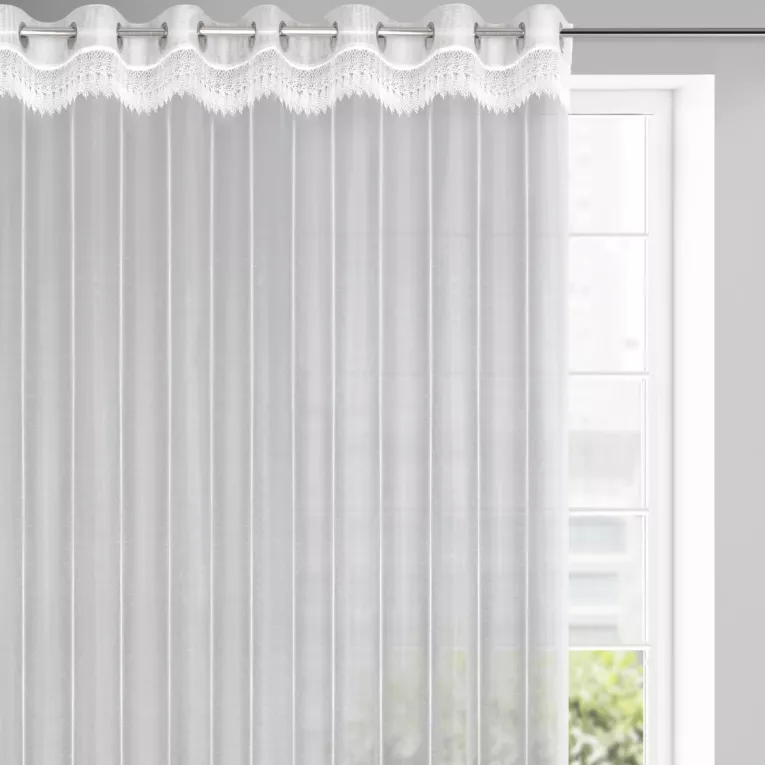 Firana biała z etaminy zdobiona subtelną aplikacją 350x250 cm przelotka SARI