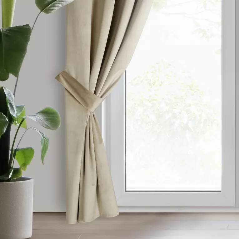 Zasłona welwetowa jasnobeżowa, troczek w zestawie 140x270 cm przelotka - ANTARA