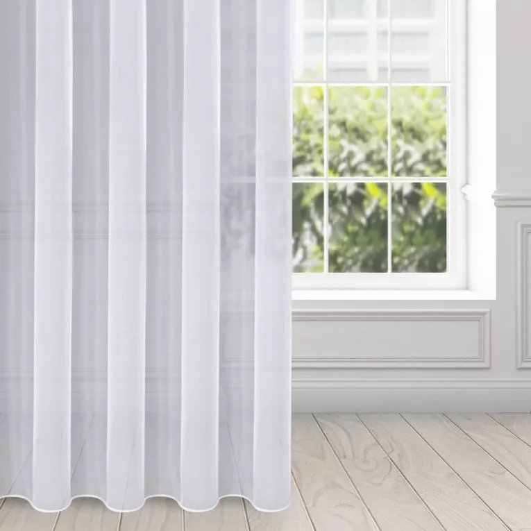 Firana biała z gładkiego mlecznego woalu wykończona szwem obciążającym VIOLET 300x250 cm flex 1:2