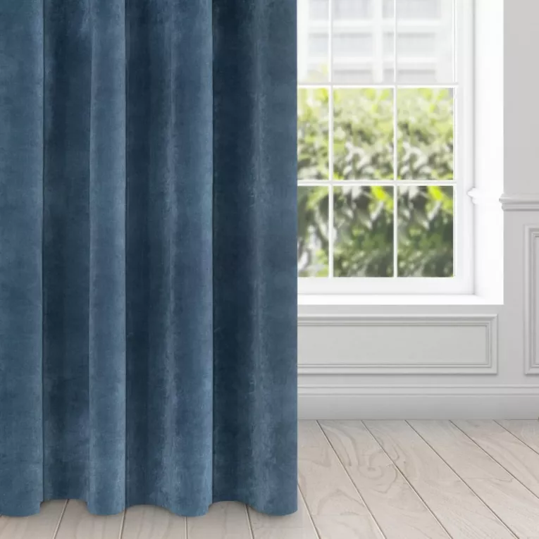 Zasłona granatowa z ekskluzywnego aksamitnego welwetu 290 g/m2 140x250 cm 10 szt. przelotek - VILLA