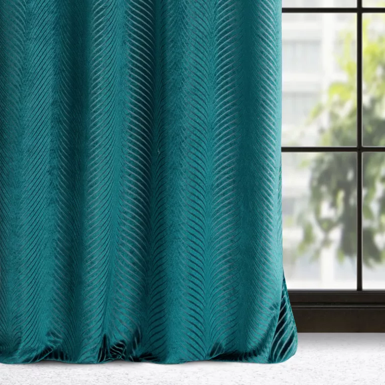 Zasłona ciemnoturkusowa z błyszczącego strukturalnego welwetu 140x250 cm przelotka - LUSSI