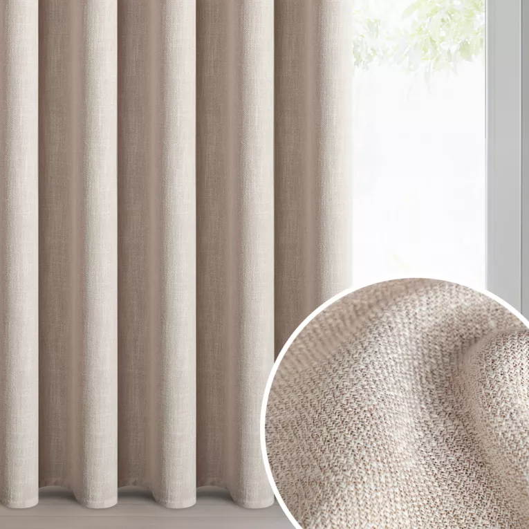 Zasłona beżowa o naturalnym melanżowym splocie 140x270 cm taśma - LEYA