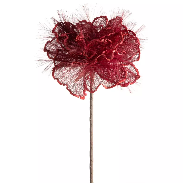 Kwiat sztuczny czerwony z siateczki 80 cm