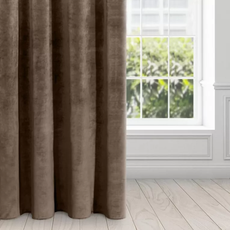 Zasłona brązowa z ekskluzywnego aksamitnego welwetu 290 g/m2 140x250 cm 10 szt. przelotek - VILLA