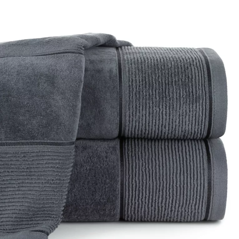 Ręcznik kąpielowy 70x140 cm bawełniany kolor stalowy z welurową bordiurą 500 g/m2 EMMA