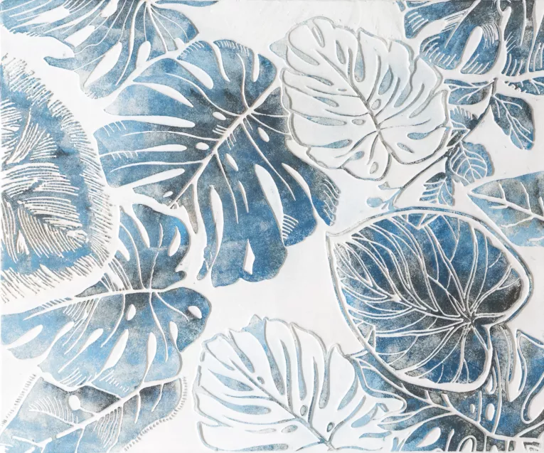 Obraz VERDE ręcznie malowane na płótnie egzotyczne liście o wypukłej strukturze