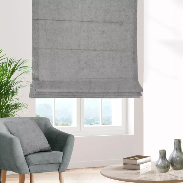 Roleta rzymska BRIANNA popielata miękka szenilowa o wyraźnym splocie i lekkim połysku