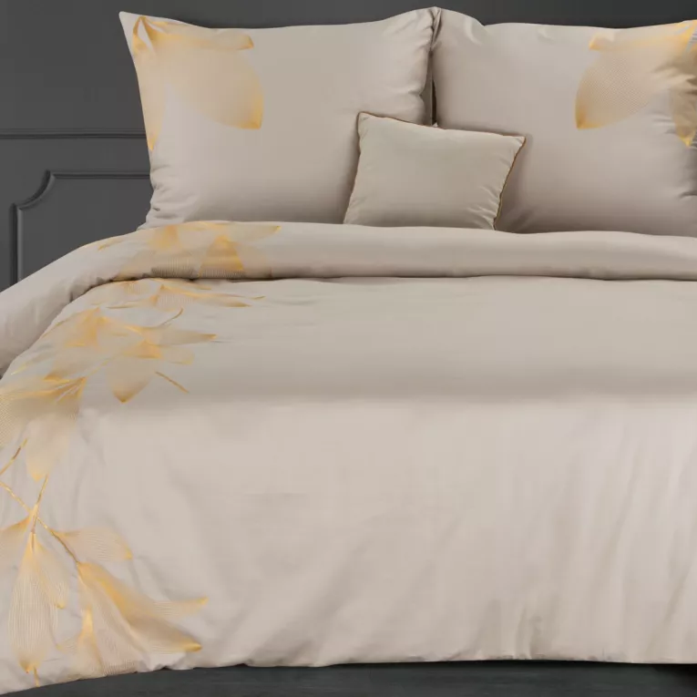 Pościel 160x200 cm z satyny bawełnianej kolor beżowy, złoty z haftowanym wzorem HAFT 7 Eurofirany Premium