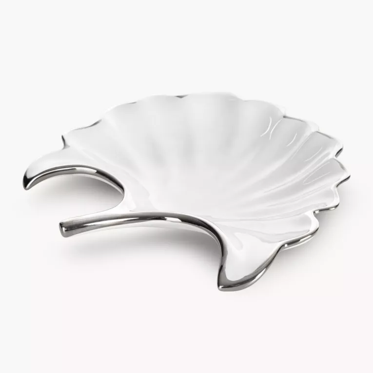 Patera ceramiczna biało-srebrna  w kształcie liścia 21x20x4 cm ABBI