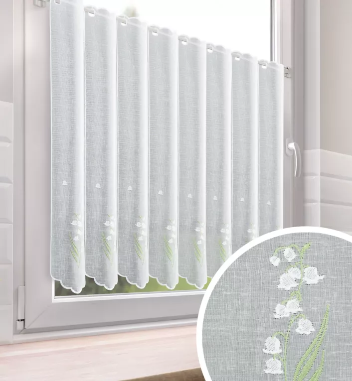 Tkanina firanowa zazdrostka zdobiona haftem wiosennym