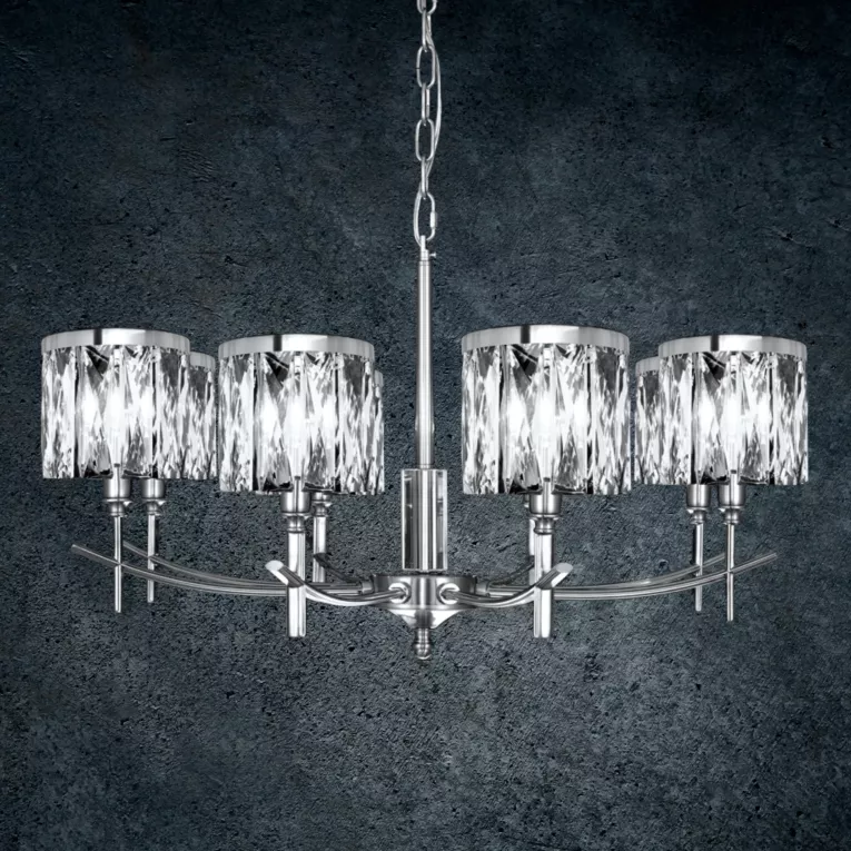 Lampa wisząca do salonu transparentno, srebrna KRYSTAL z kryształkami, z regulacją wysokości