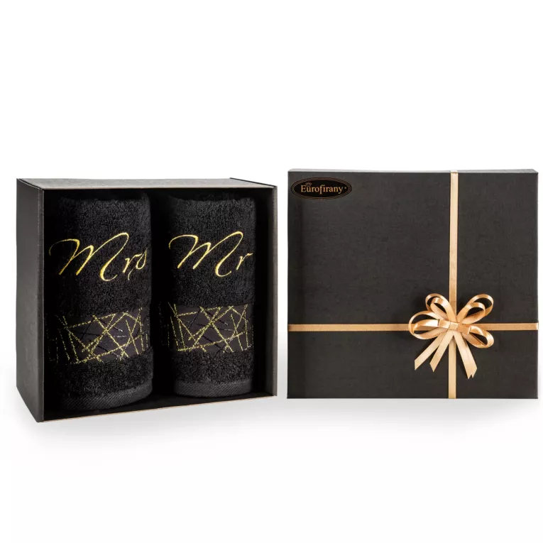 Zestaw ręczników bawełnianych na prezent 2 szt 50x90 cm kolor czarny, złoty z haftem MRS&MR