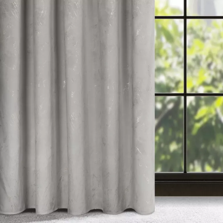 Zasłona welwetowa srebrna ze złotym wzorem przecierki 140x300 cm taśma - NADIA