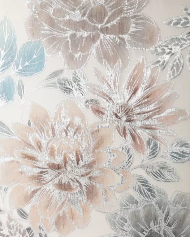 Obraz SILVERY 1 ręcznie malowane na płótnie kwiaty ze srebrnymi elementami